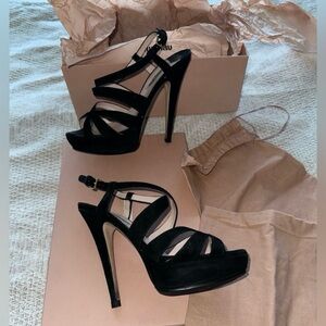 Miu Miu Black Strappy Platform Heels